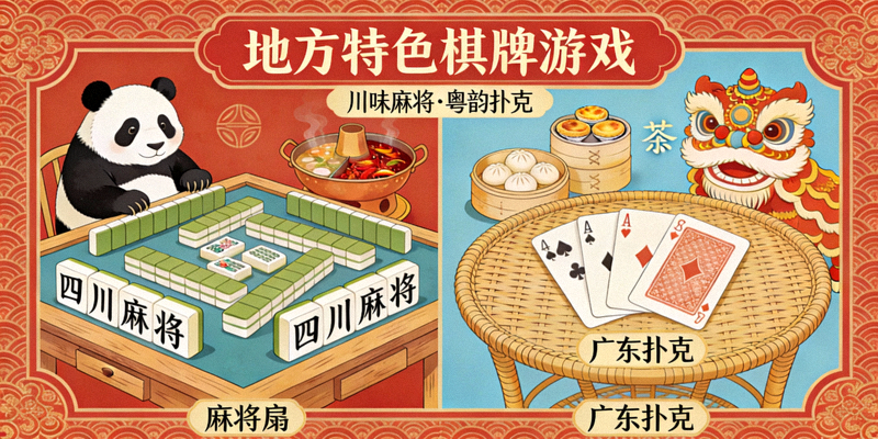 地方特色棋牌游戏展示 - 如四川麻将、广东扑克等具有地域文化特色的游戏